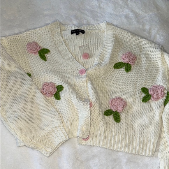 Guess Sweaters - Women's Cream Floral Cardigan Sweater